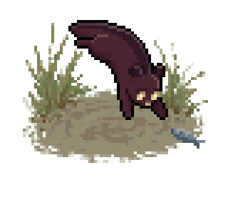 Pixel art of a young, wine red slugcat with a darker red stripe down its back.